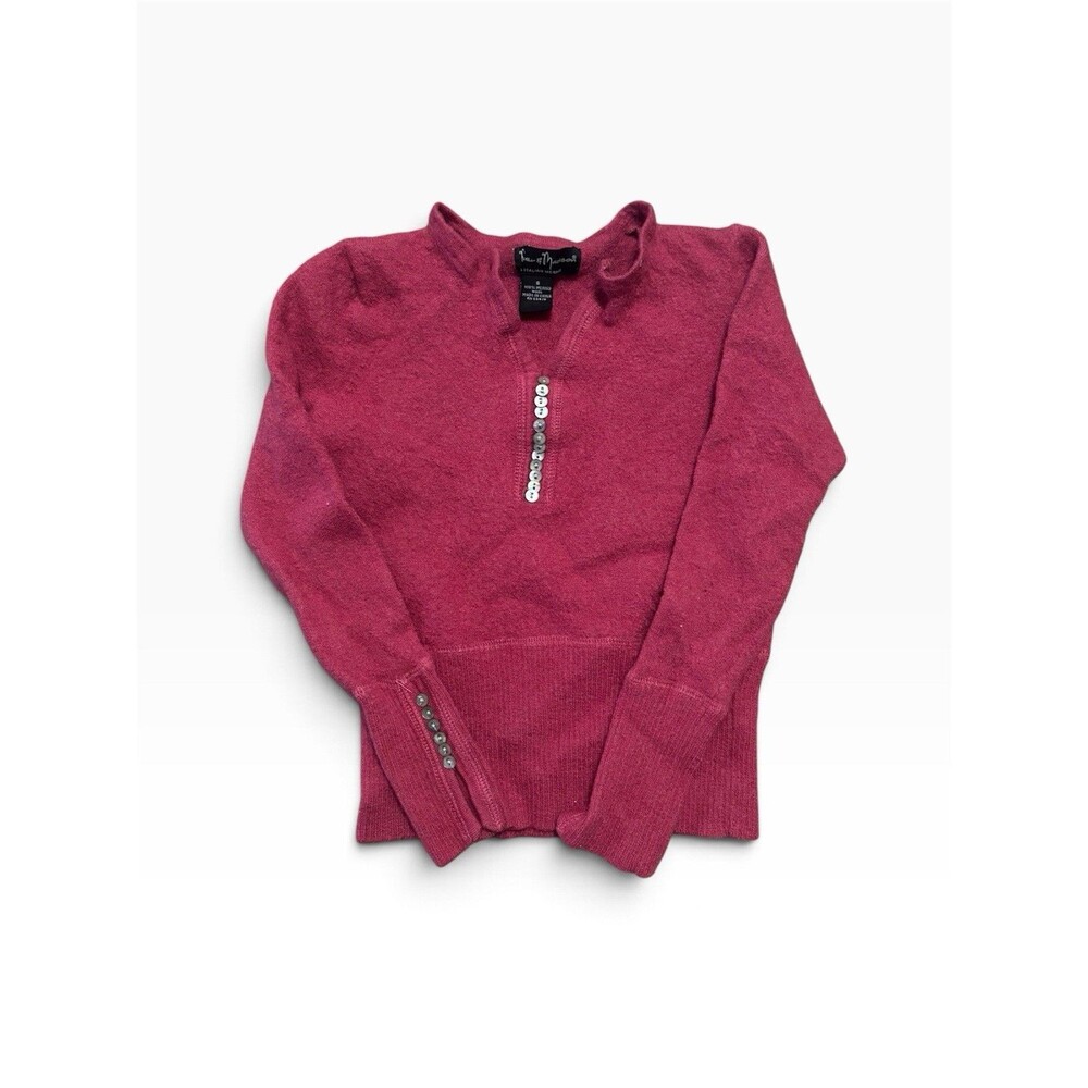 Y2K Mercer & Madison Henley Merino Wool Red Sweater Sz S Beaded Soft Warm Autumn